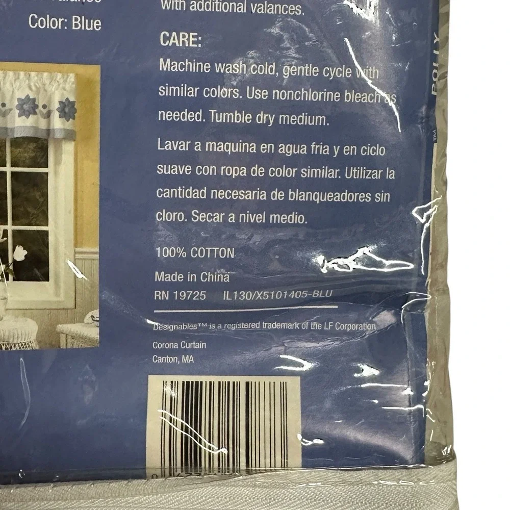 Vintage Corona Curtain Valence POLLY Blue Flowers‎ Designables Country Kitchen